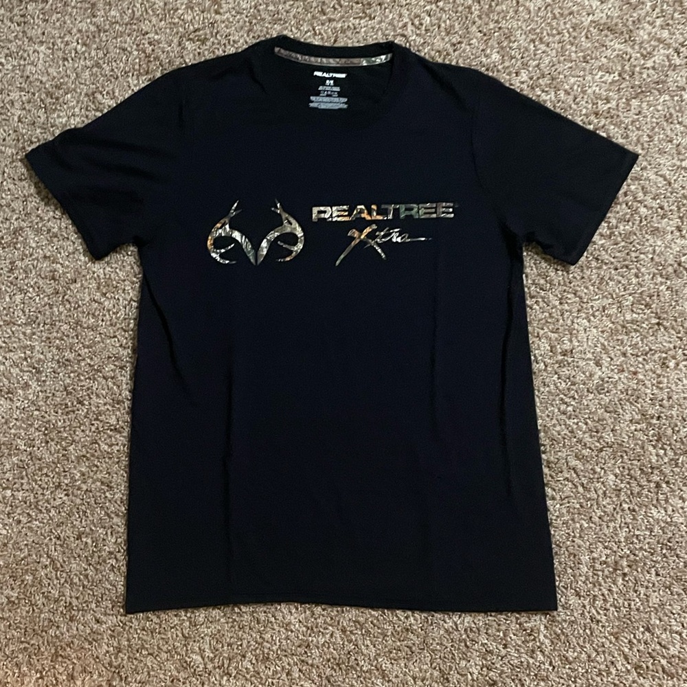 RealTree Buck Horn Logo Camo/Black T-Shirt (Medium)